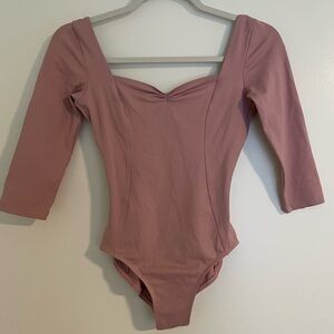 Lulli Dancewear Leotard Adult Small 3/4 Sleeve Dusty Rose Pinch Front “Alla”